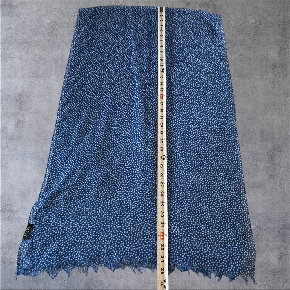 J Crew Scarf Womens Blue Polka Dot Lightweight‎ Frayed Fringe 70x20